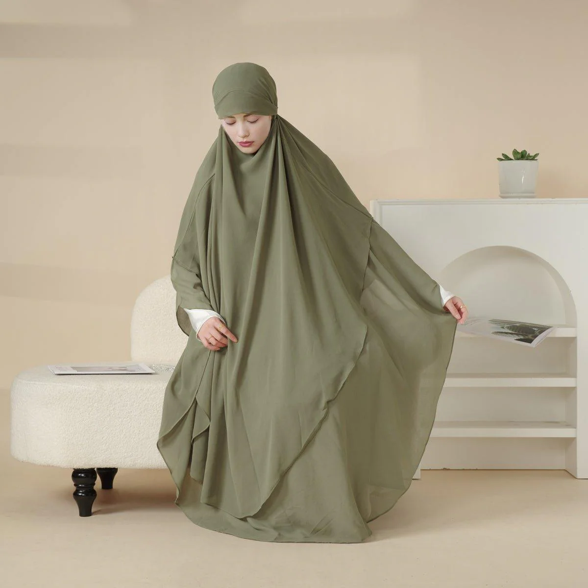 MK018 Chiffon Long Khimar  Double Layers Front and Back Khimar - Image 8