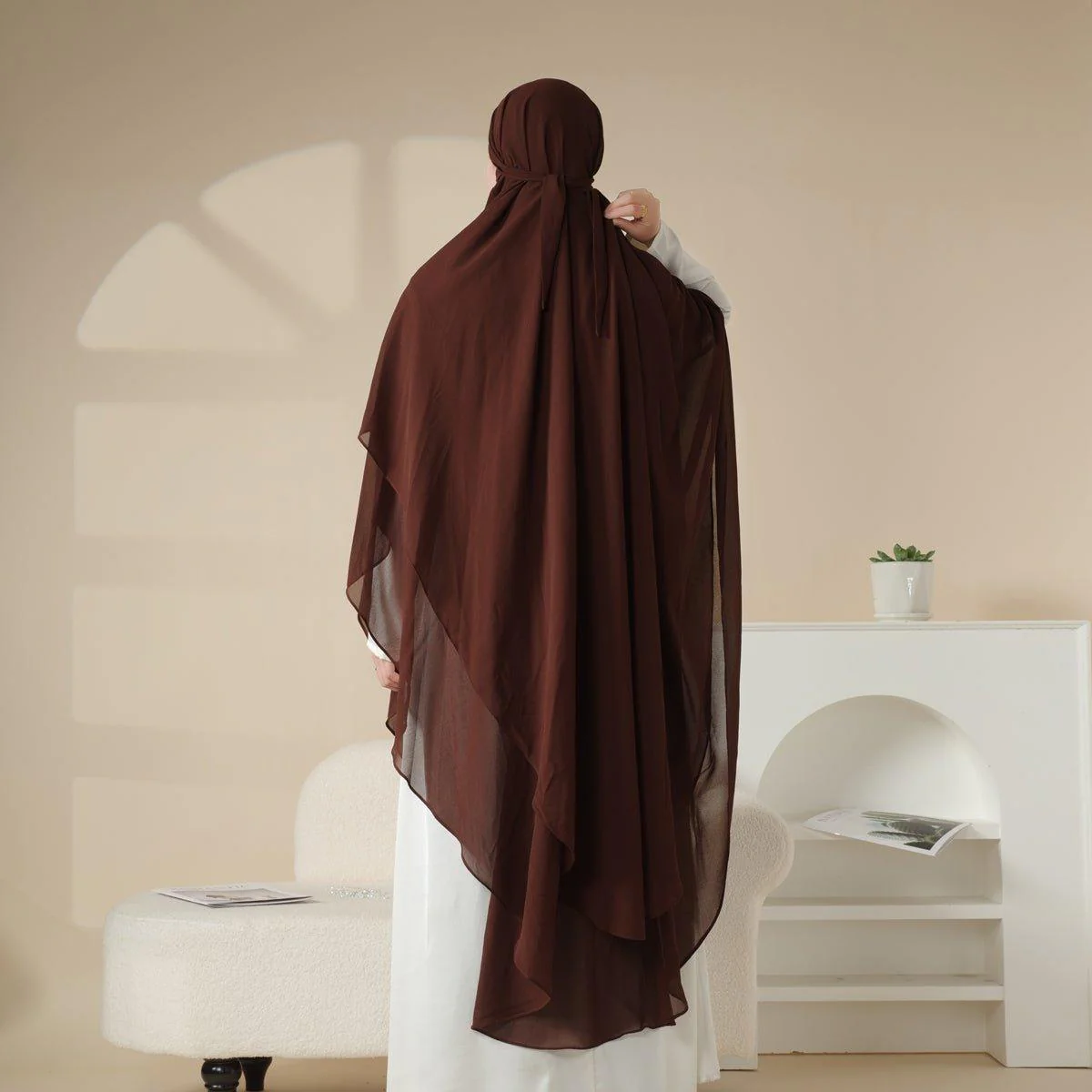 MK018 Chiffon Long Khimar  Double Layers Front and Back Khimar - Image 9