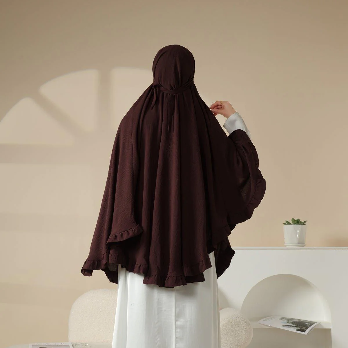MK019 Ruffled Solid Elastic Long Shawl Khimar - Image 7
