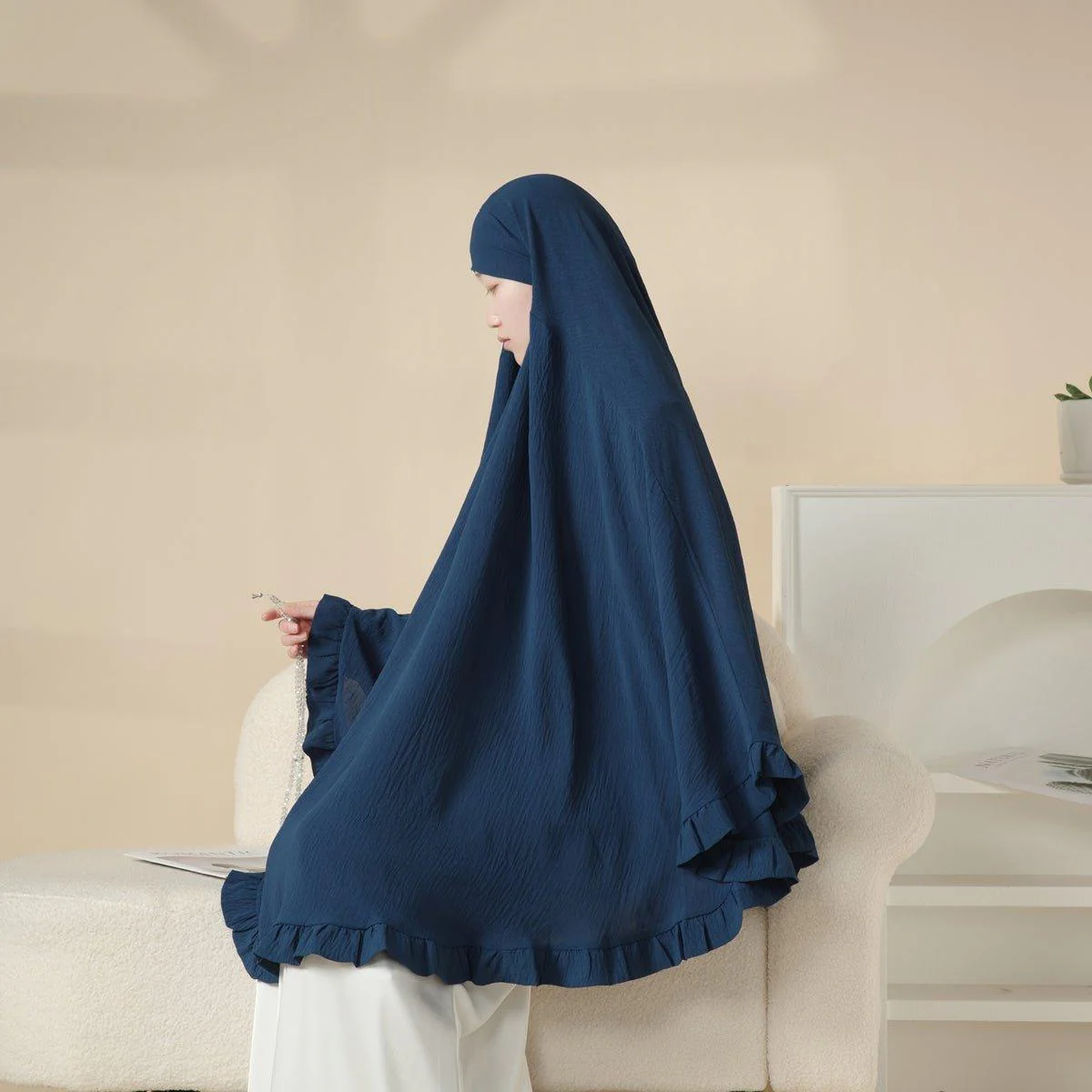 MK019 Ruffled Solid Elastic Long Shawl Khimar - Image 9