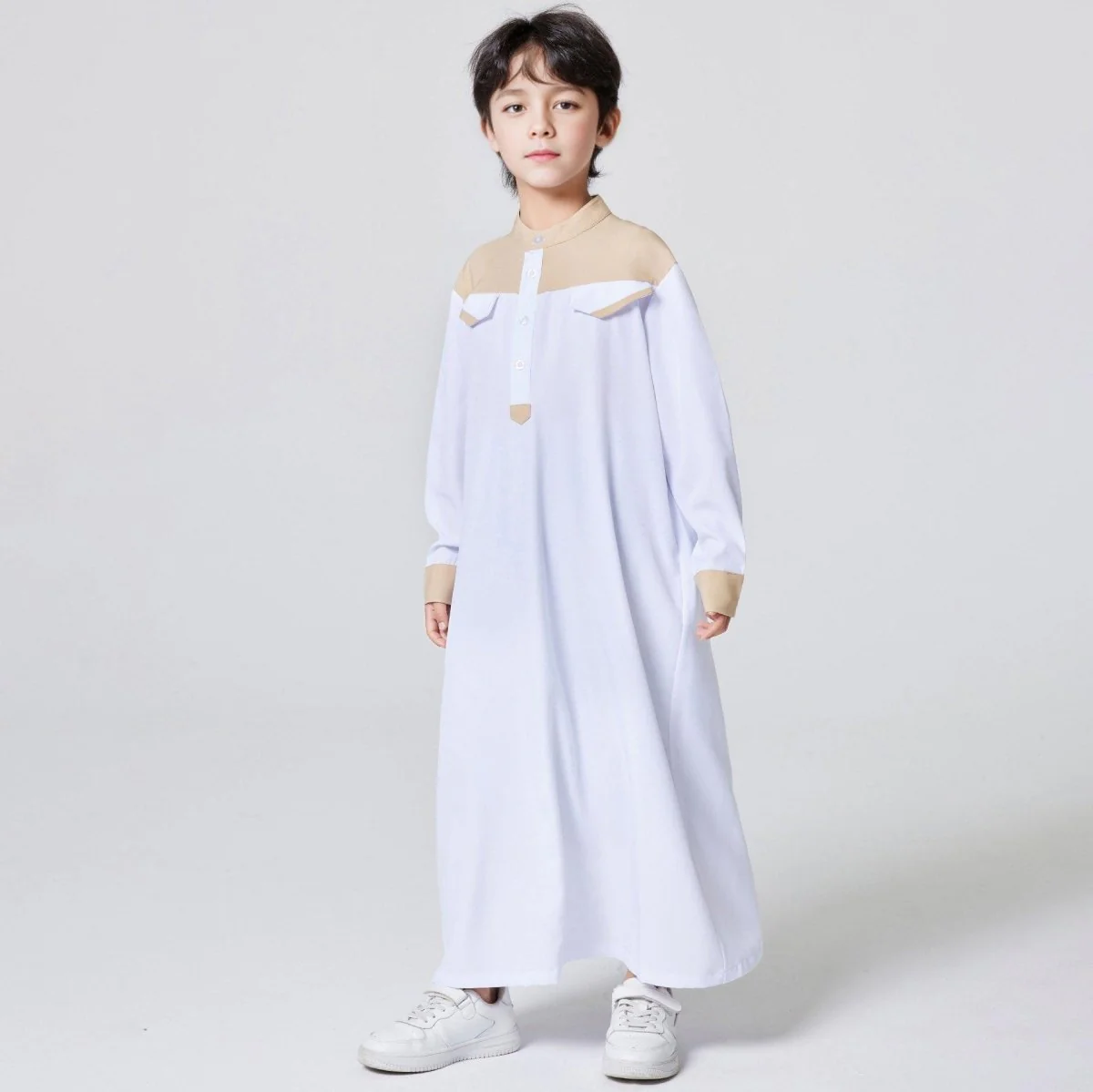 MKB001 MKB Boys' Patchwork Stand-up Collar Button Thobe - Image 6