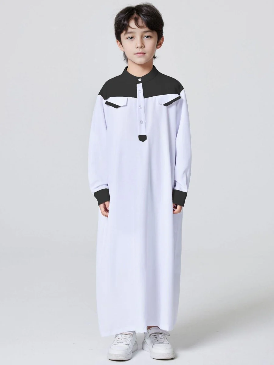 MKB001 MKB Boys' Patchwork Stand-up Collar Button Thobe - Image 7