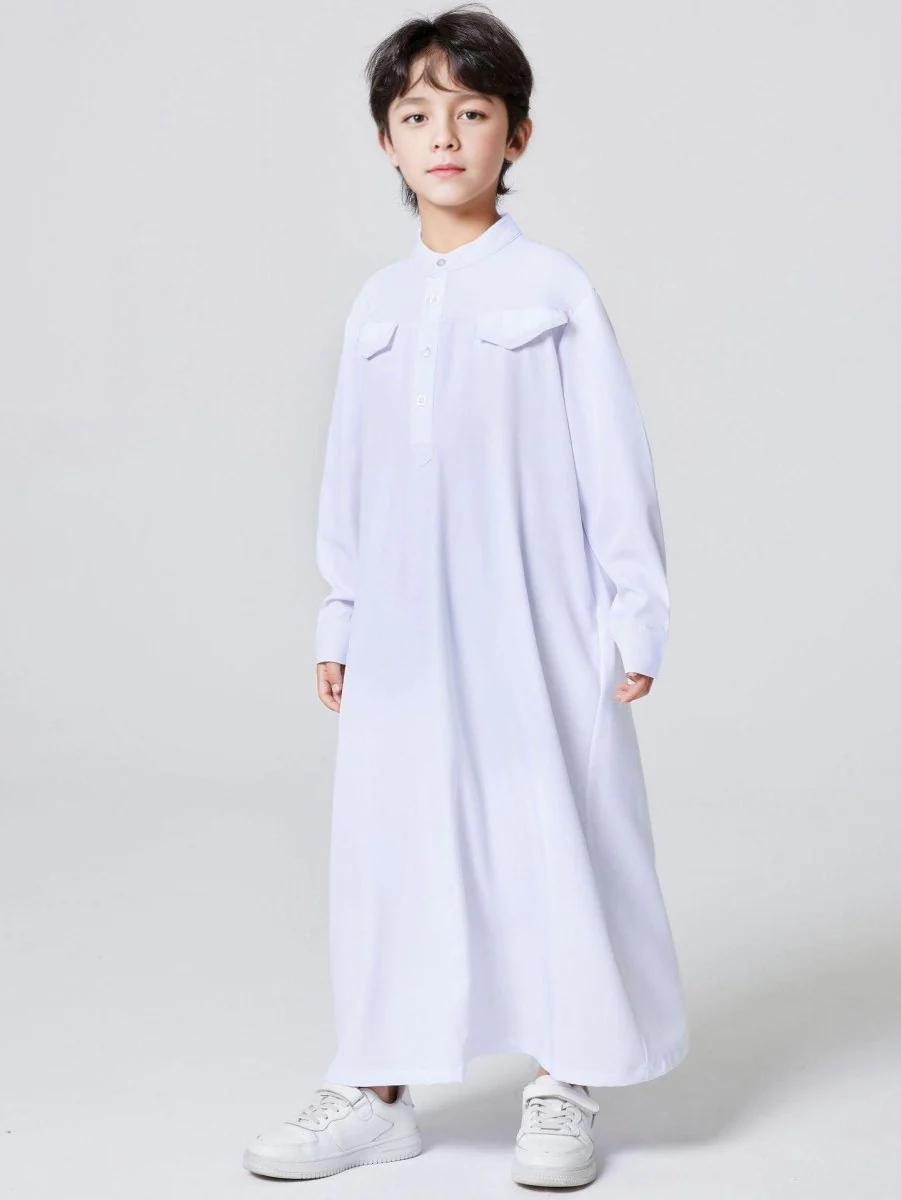 MKB001 MKB Boys' Patchwork Stand-up Collar Button Thobe - Image 9