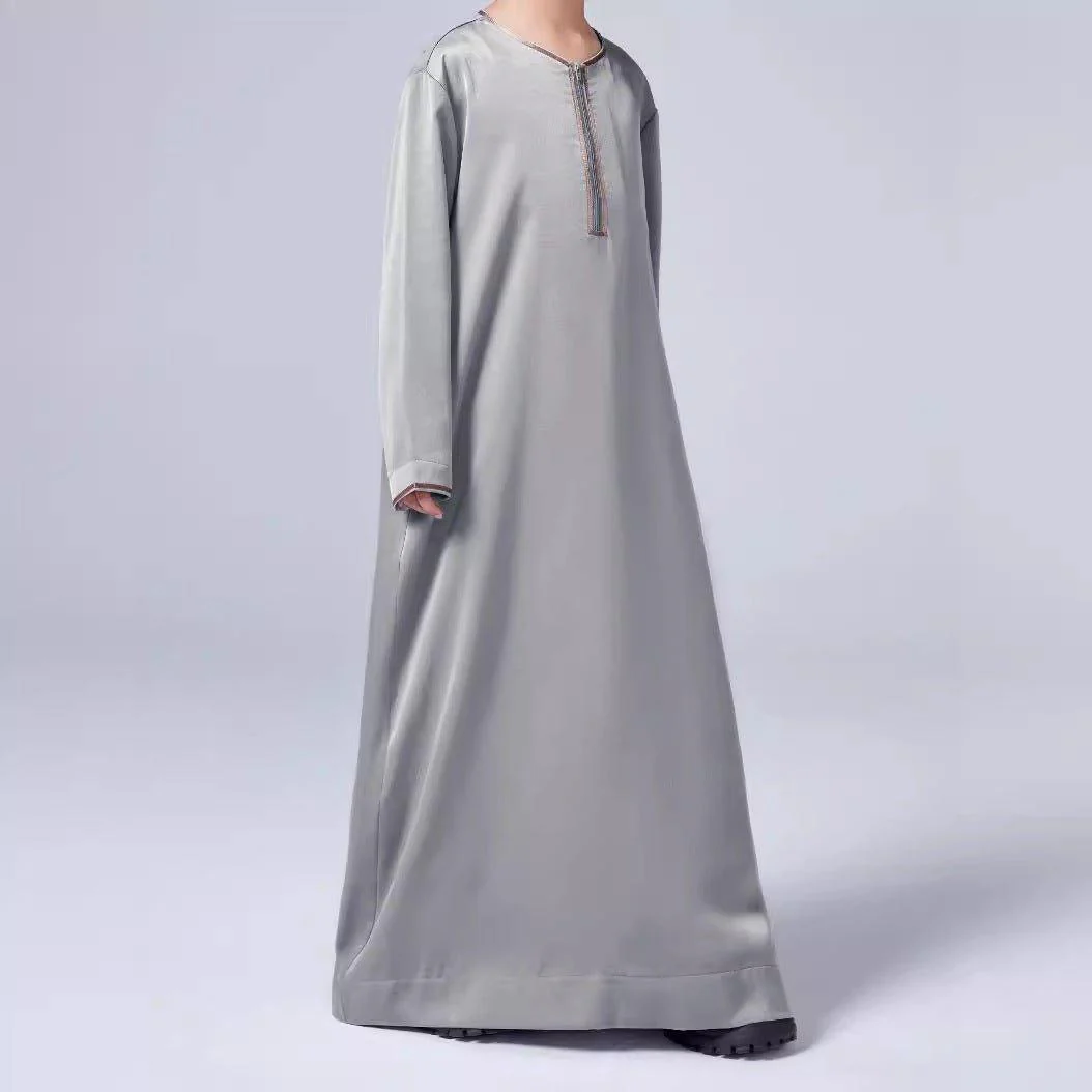 MKB006 Boys Satin Round Neck Simple Thobe - Image 5