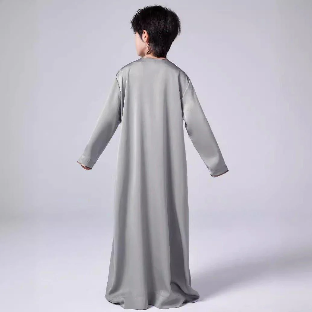 MKB006 Boys Satin Round Neck Simple Thobe - Image 6