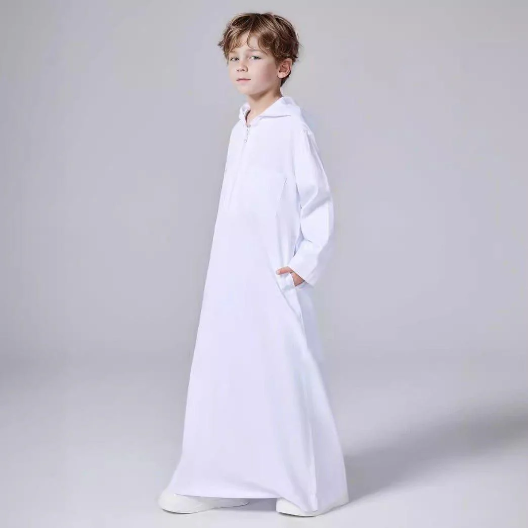 MKB008 Solid Color Hooded Kids Thobe - Image 3