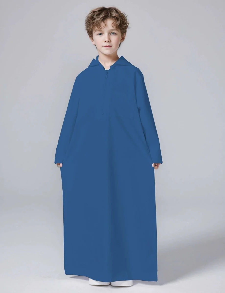 MKB008 Solid Color Hooded Kids Thobe - Image 5