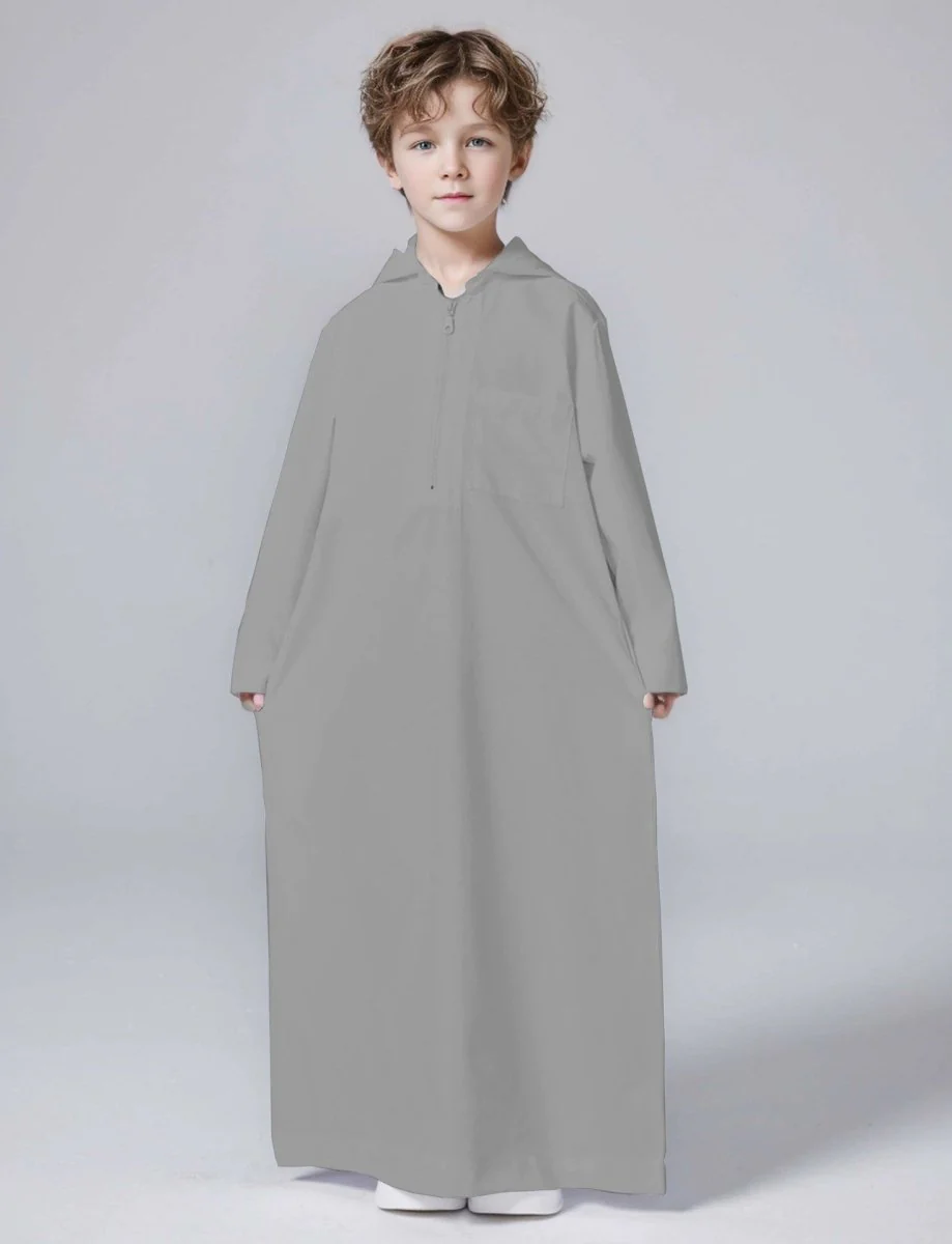 MKB008 Solid Color Hooded Kids Thobe - Image 6
