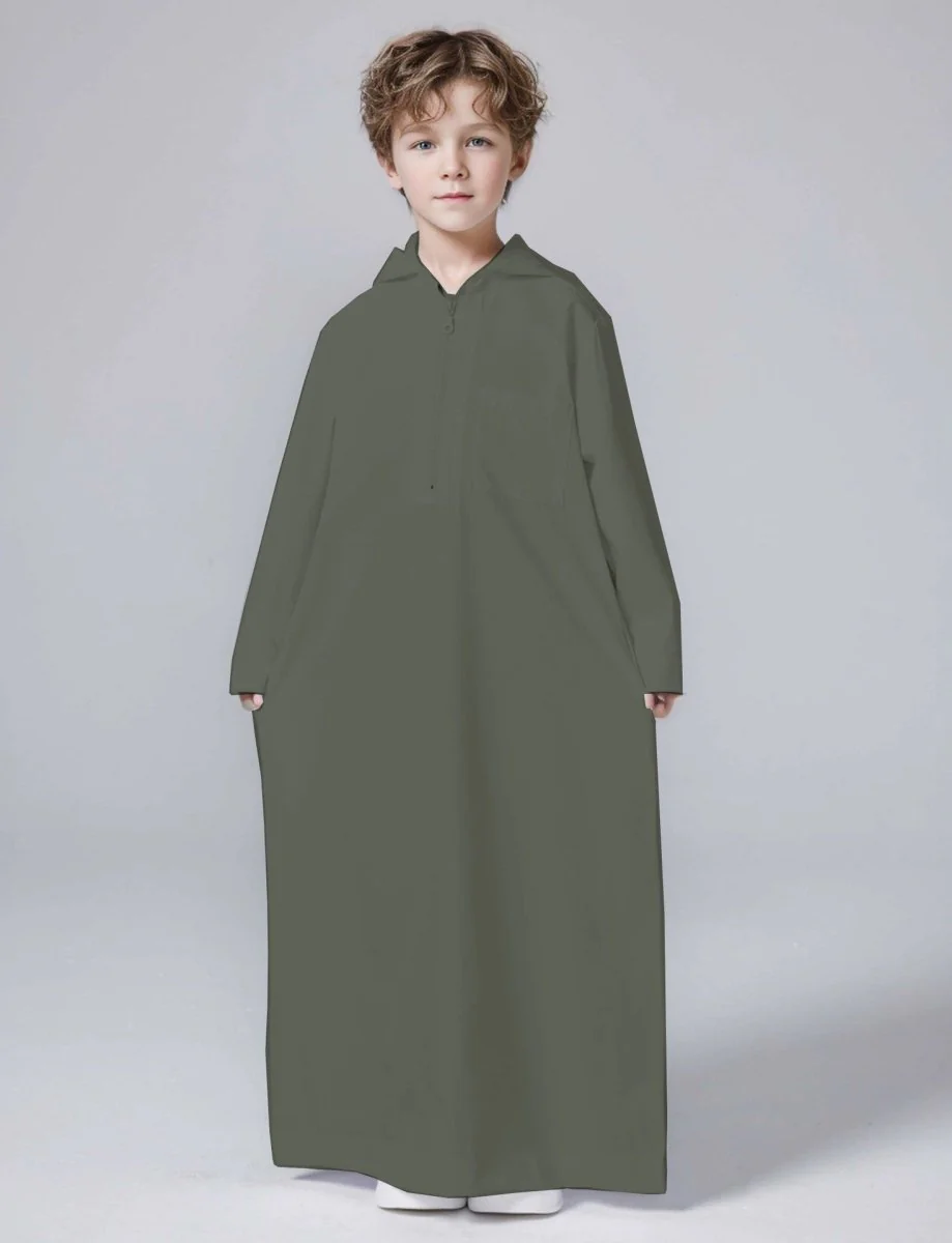 MKB008 Solid Color Hooded Kids Thobe - Image 7