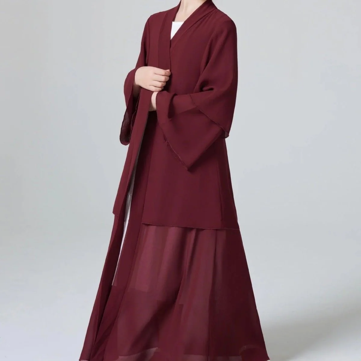 Two Layers Chiffon Girls Open Abaya Kid Abaya(MKG007) - Image 3
