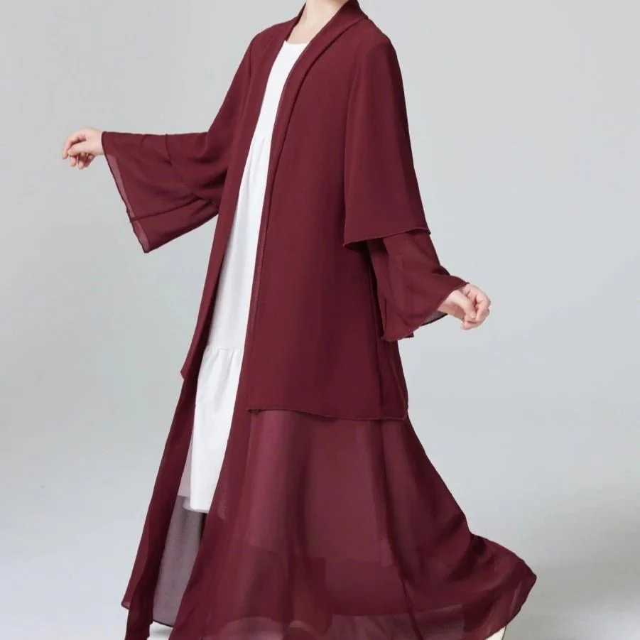 Two Layers Chiffon Girls Open Abaya Kid Abaya(MKG007) - Image 6