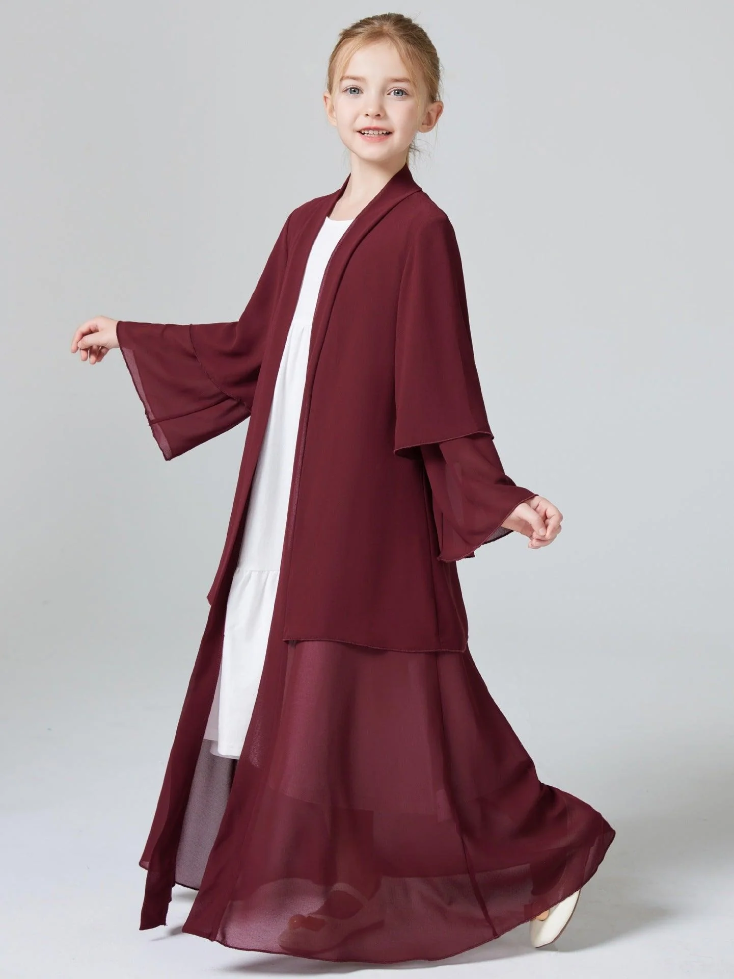Two Layers Chiffon Girls Open Abaya Kid Abaya(MKG007) - Image 8