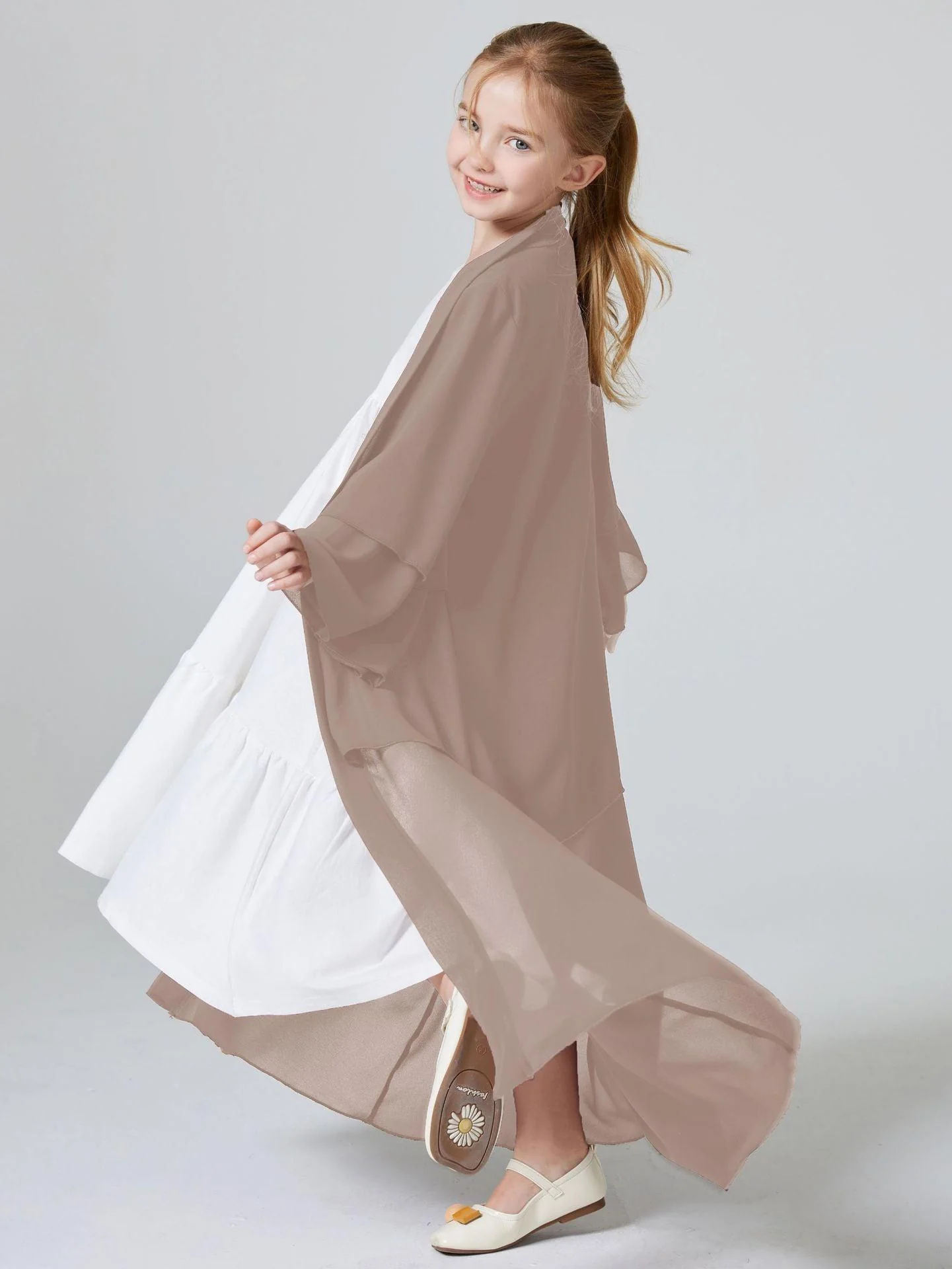Two Layers Chiffon Girls Open Abaya Kid Abaya(MKG007) - Image 9