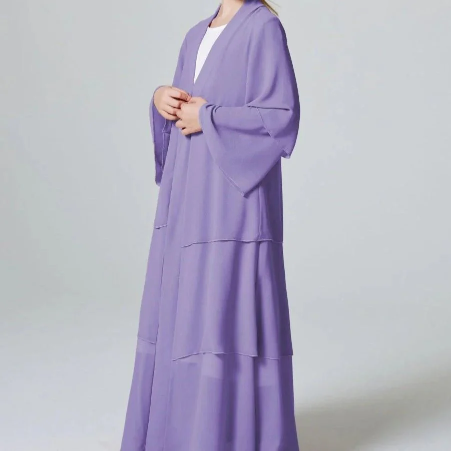 Girls Plain 3-Layered Chiffon Open Abaya Kid Abaya(MKG009) - Image 10