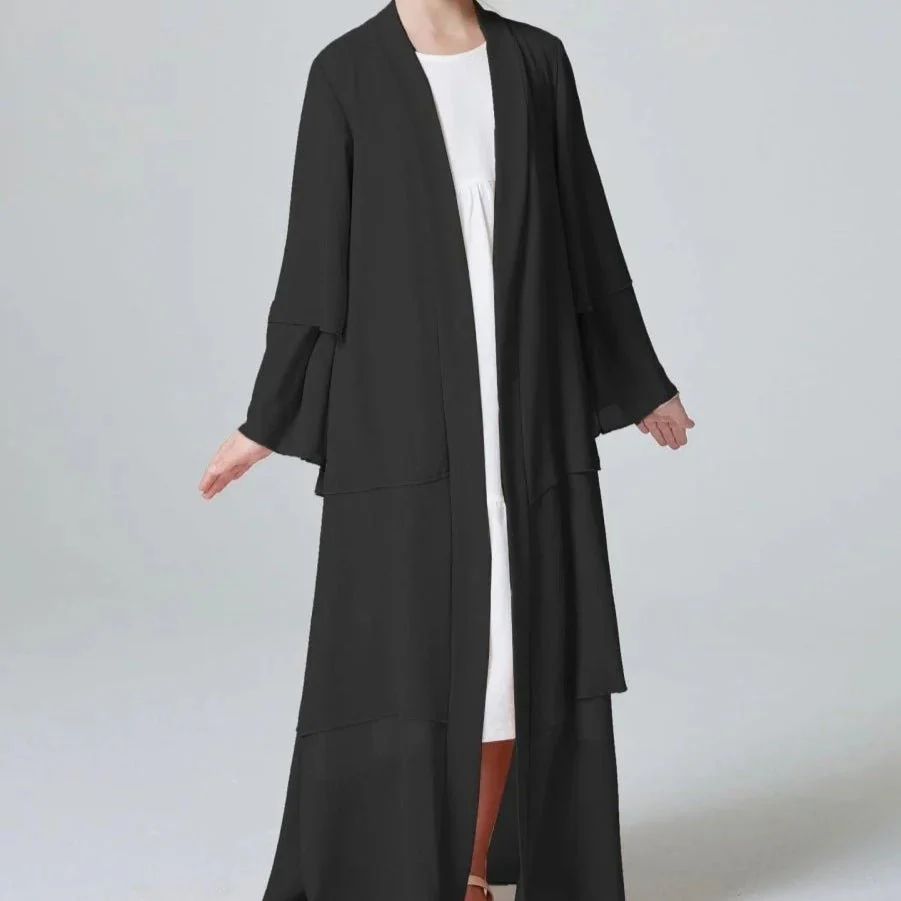 Girls Plain 3-Layered Chiffon Open Abaya Kid Abaya(MKG009) - Image 11