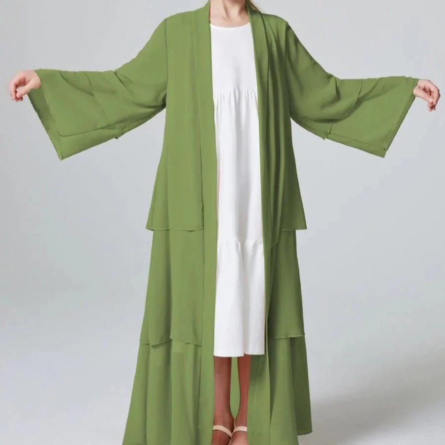 Girls Plain 3-Layered Chiffon Open Abaya Kid Abaya(MKG009) - Image 12