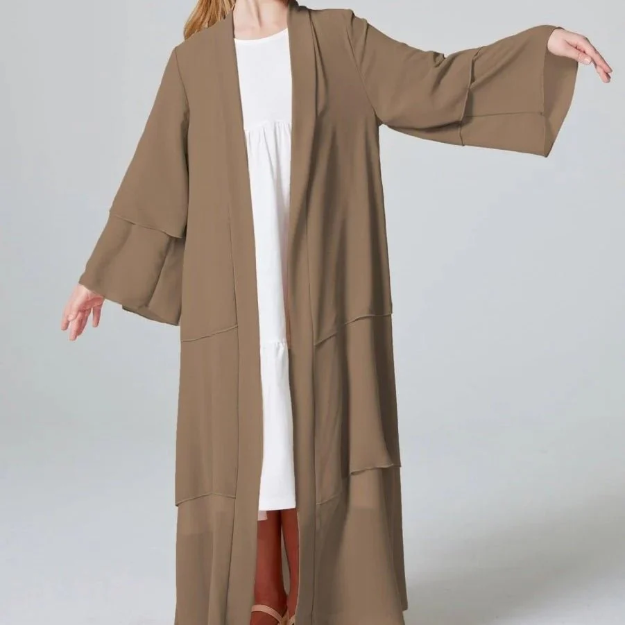 Girls Plain 3-Layered Chiffon Open Abaya Kid Abaya(MKG009) - Image 13