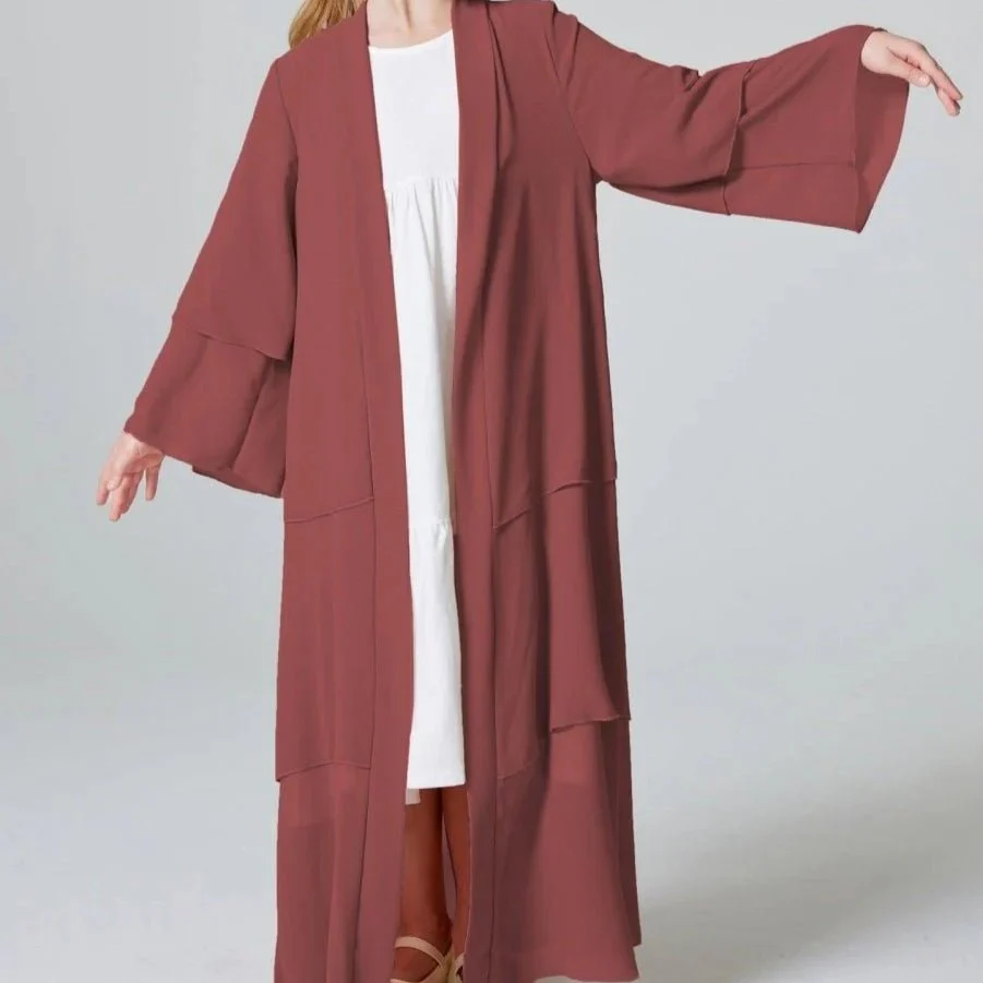 Girls Plain 3-Layered Chiffon Open Abaya Kid Abaya(MKG009) - Image 14