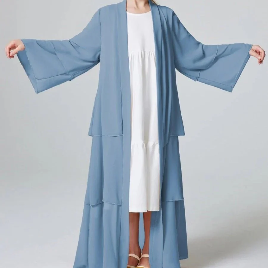 Girls Plain 3-Layered Chiffon Open Abaya Kid Abaya(MKG009) - Image 15