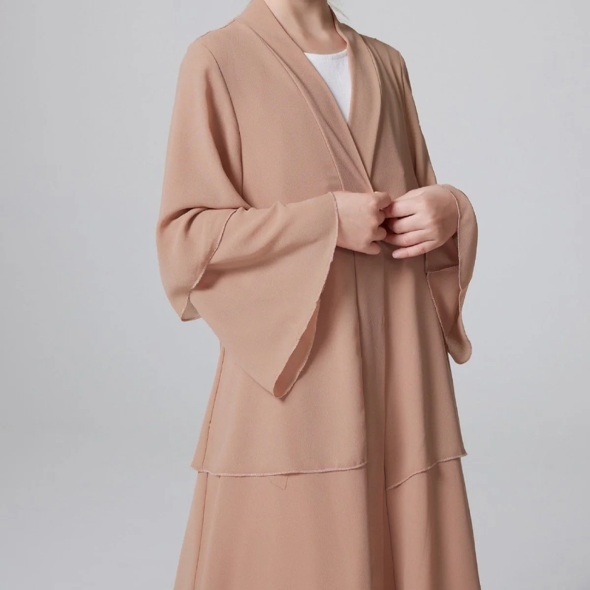Girls Plain 3-Layered Chiffon Open Abaya Kid Abaya(MKG009) - Image 16