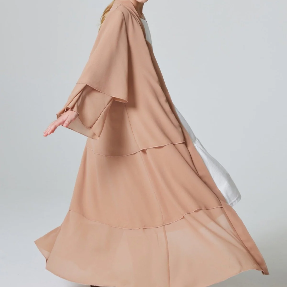 Girls Plain 3-Layered Chiffon Open Abaya Kid Abaya(MKG009) - Image 17