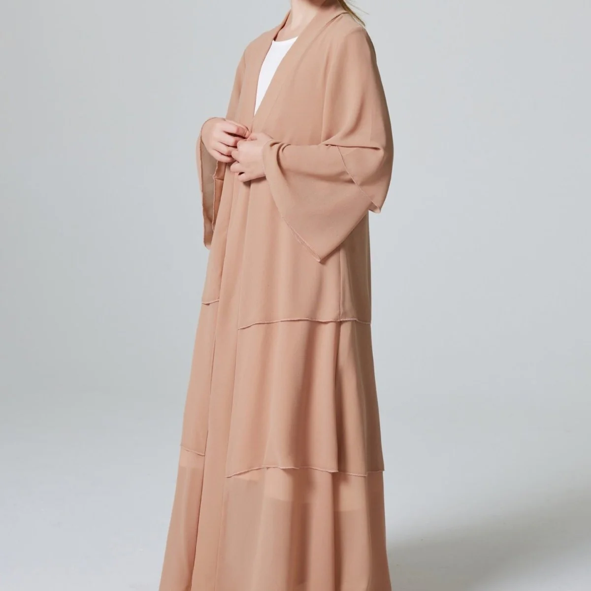 Girls Plain 3-Layered Chiffon Open Abaya Kid Abaya(MKG009) - Image 18