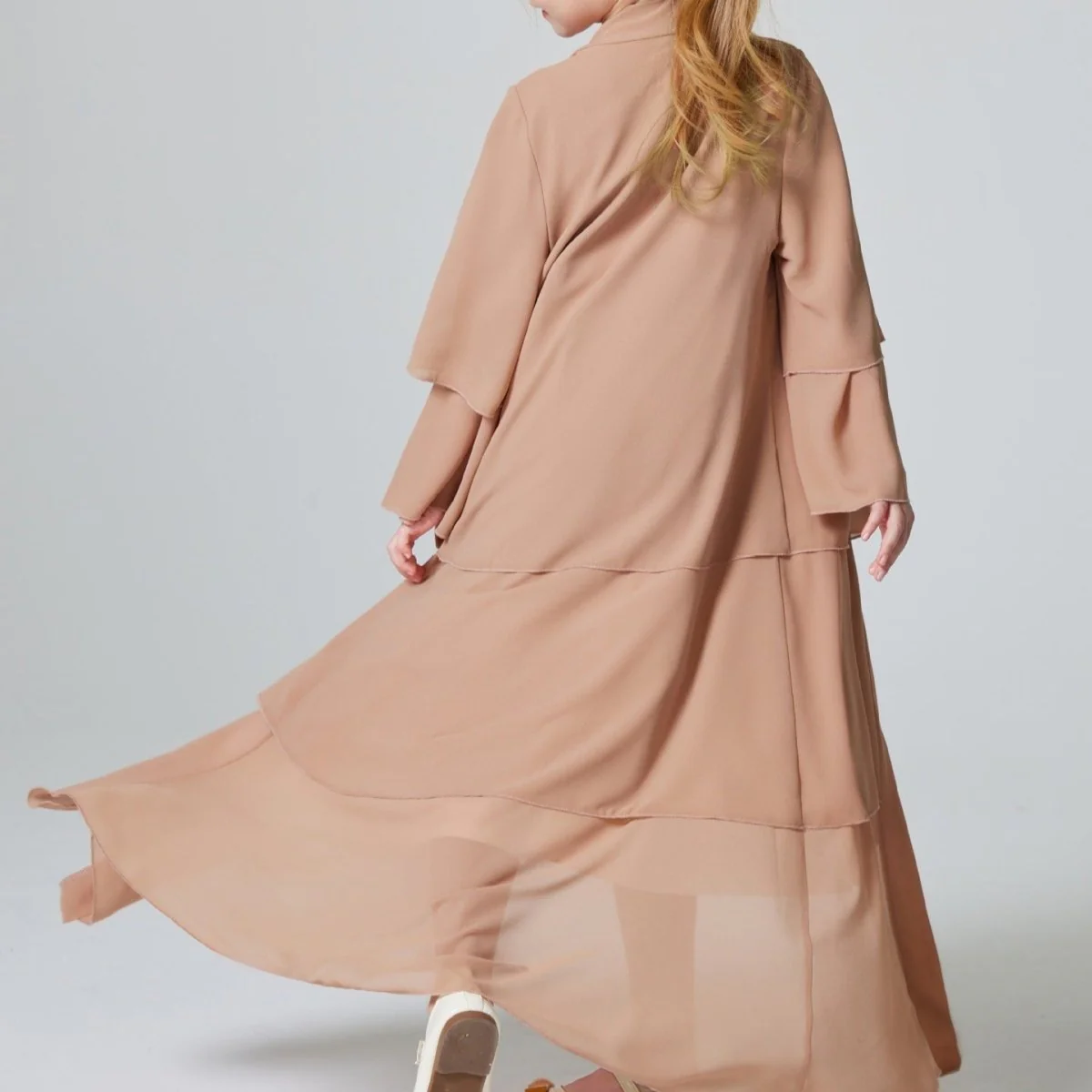 Girls Plain 3-Layered Chiffon Open Abaya Kid Abaya(MKG009) - Image 20