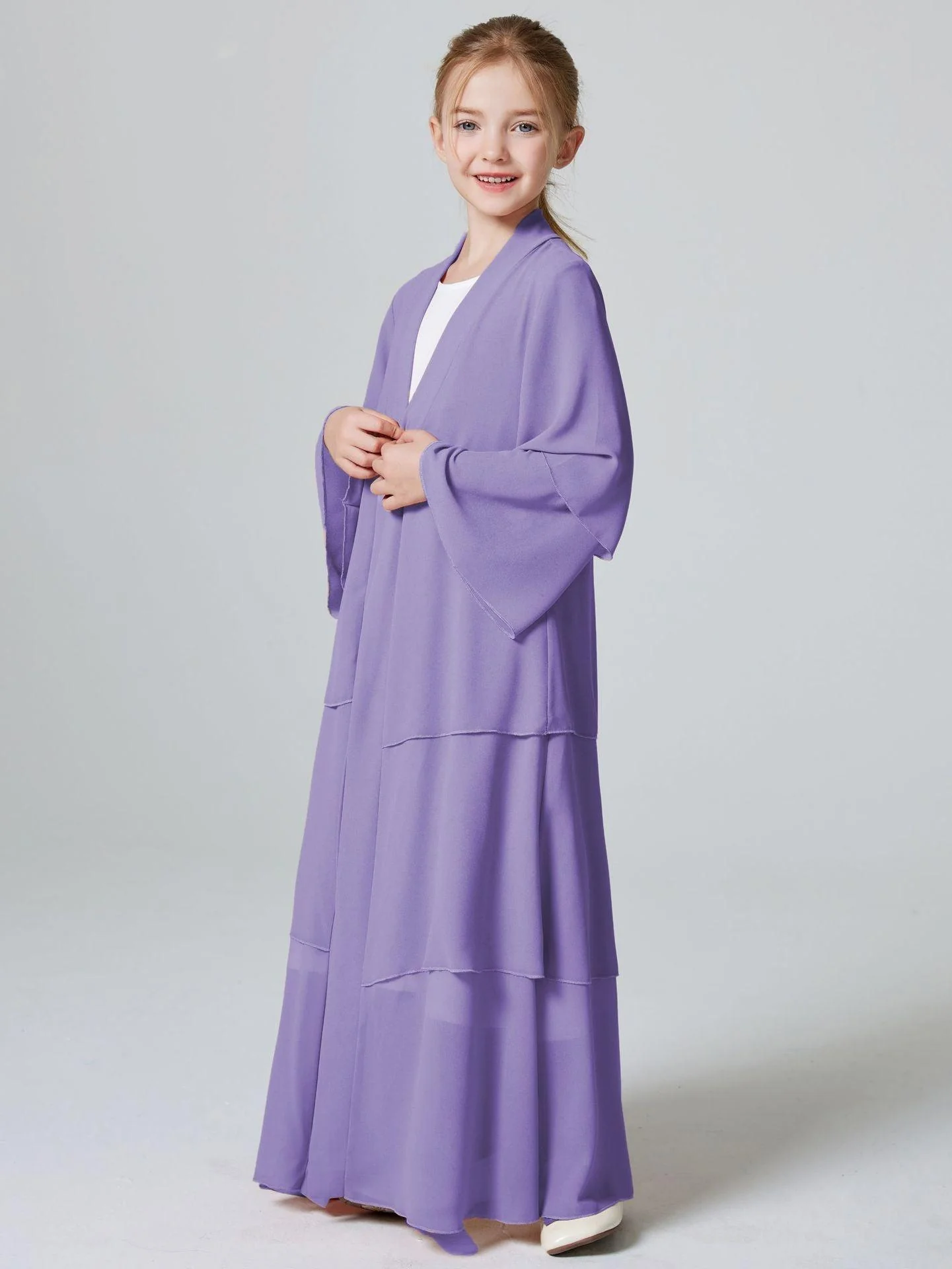 Girls Plain 3-Layered Chiffon Open Abaya Kid Abaya(MKG009) - Image 21