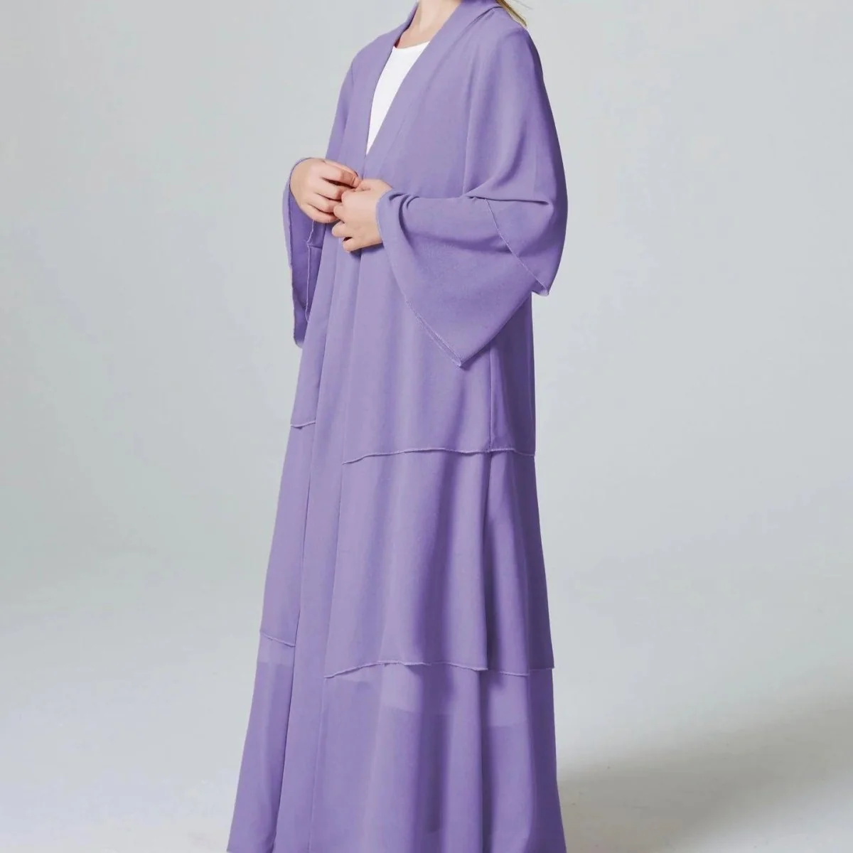 Girls Plain 3-Layered Chiffon Open Abaya Kid Abaya(MKG009) - Image 3