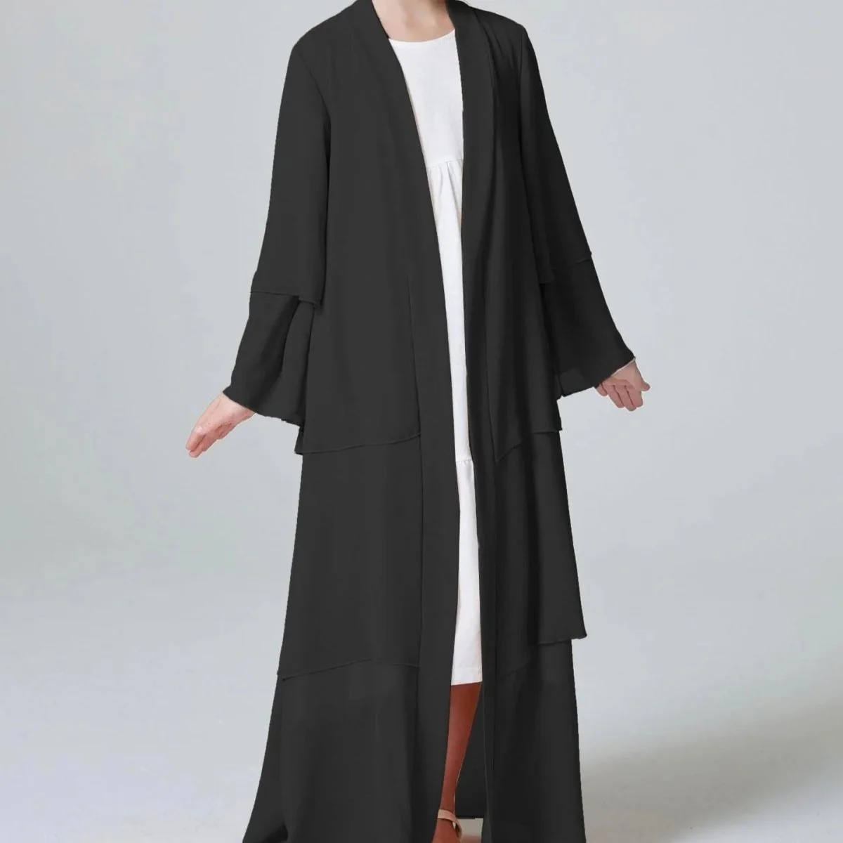 Girls Plain 3-Layered Chiffon Open Abaya Kid Abaya(MKG009) - Image 4
