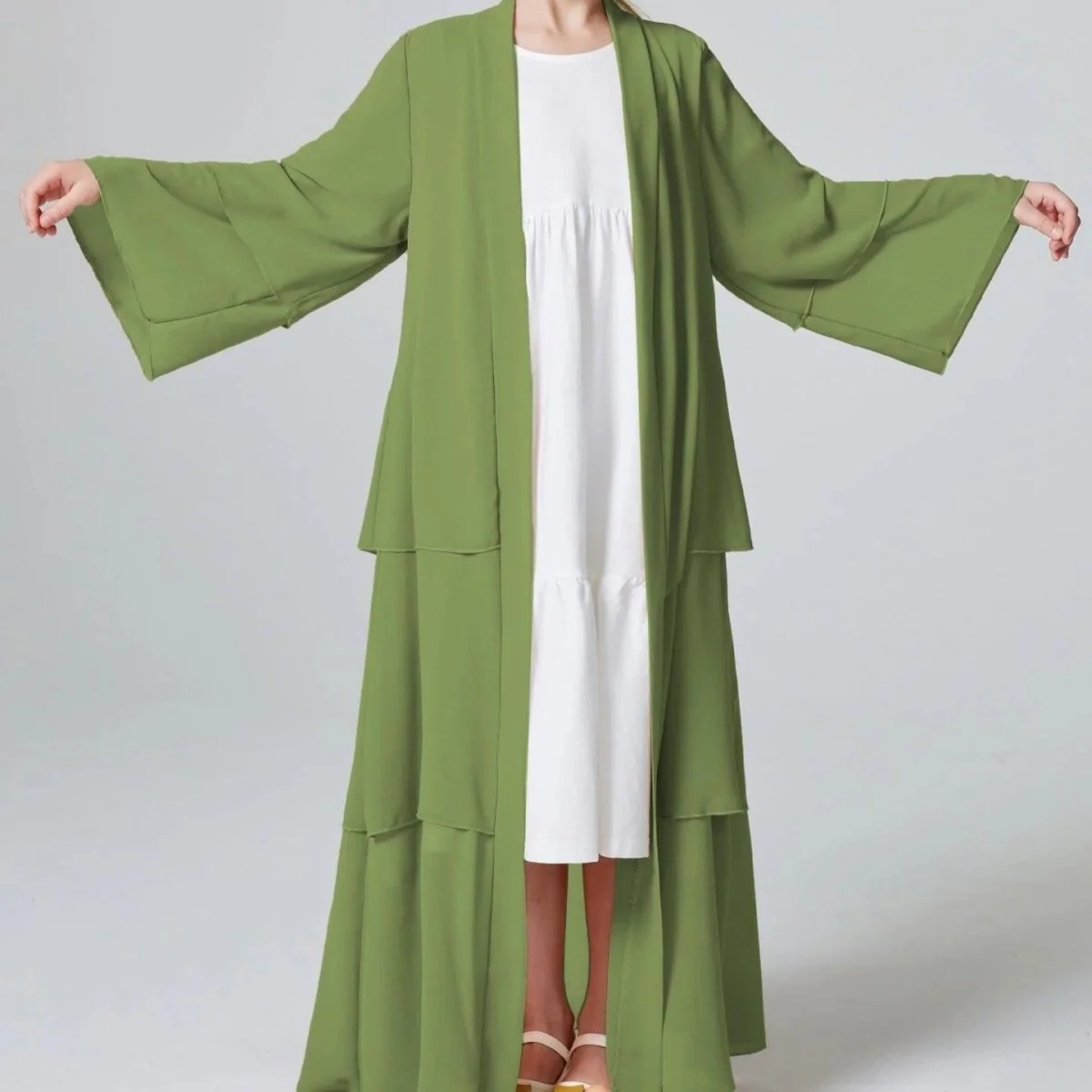 Girls Plain 3-Layered Chiffon Open Abaya Kid Abaya(MKG009) - Image 5