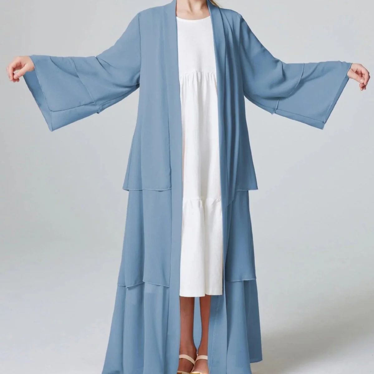 Girls Plain 3-Layered Chiffon Open Abaya Kid Abaya(MKG009) - Image 6
