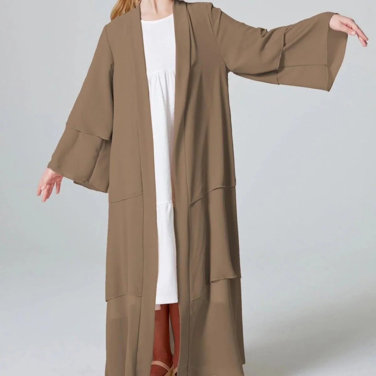 Girls Plain 3-Layered Chiffon Open Abaya Kid Abaya(MKG009) - Image 7