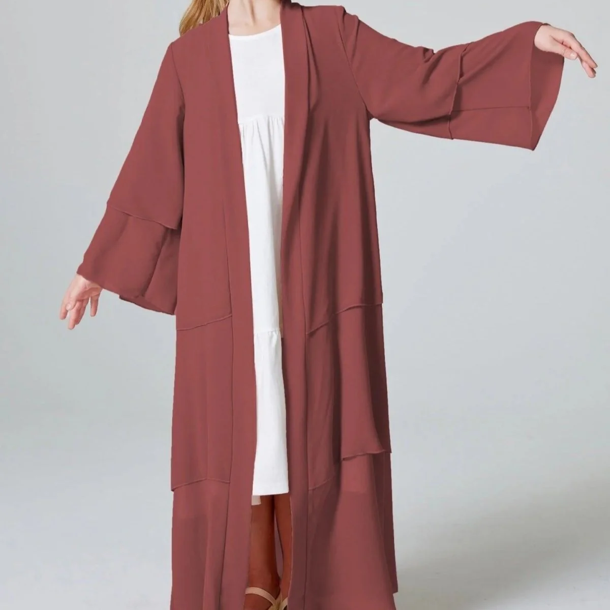 Girls Plain 3-Layered Chiffon Open Abaya Kid Abaya(MKG009) - Image 8
