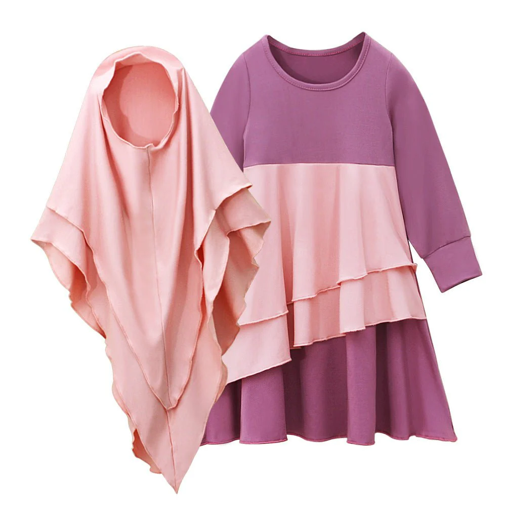 Matching Color Ruffle Abaya 2-Piece Set Kid Abaya(MKG011) - Image 13