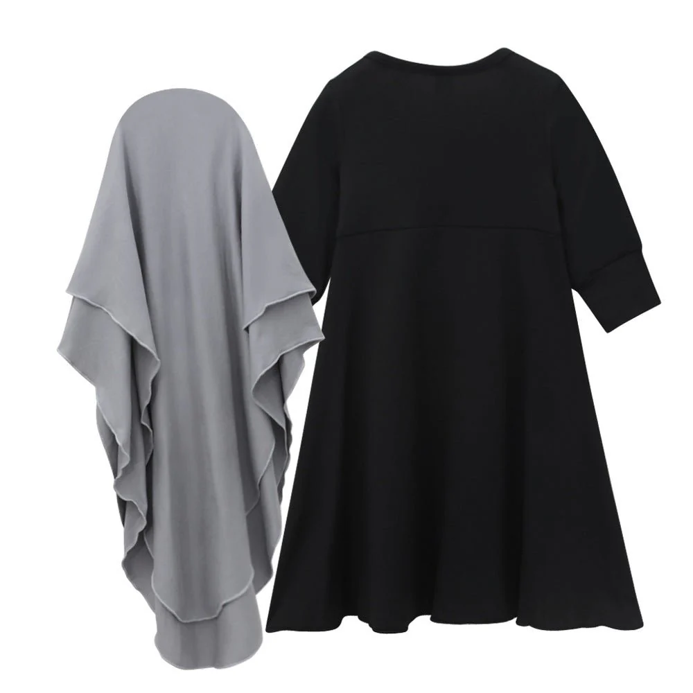 Matching Color Ruffle Abaya 2-Piece Set Kid Abaya(MKG011) - Image 3