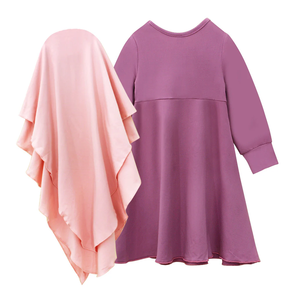 Matching Color Ruffle Abaya 2-Piece Set Kid Abaya(MKG011) - Image 5