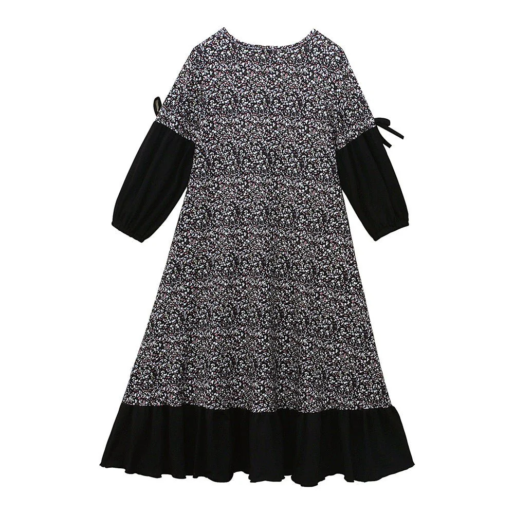 Girls Patchwork Floral Kid Abaya 2-Piece Set(MKG012) - Image 10