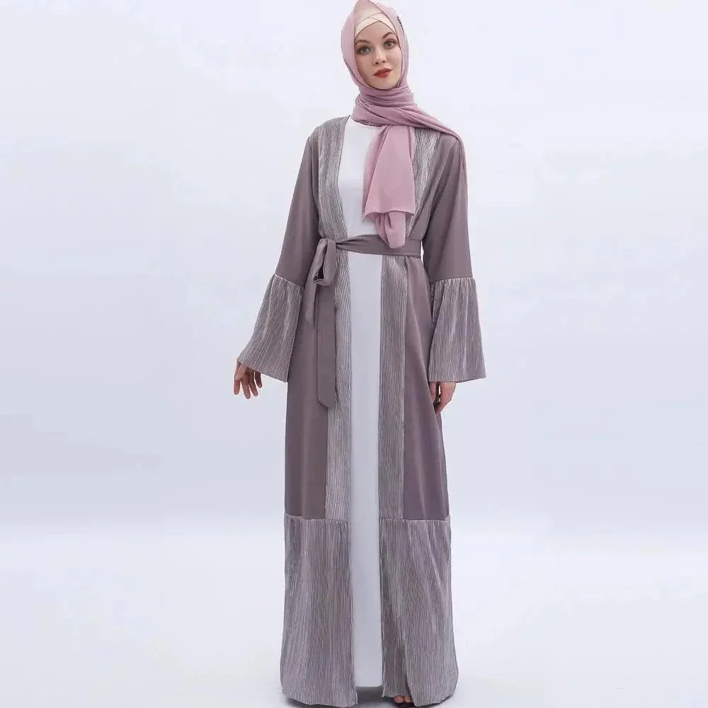 MO 001 Trumpet Sleeve Open Abaya With Pleated Design - Image 10