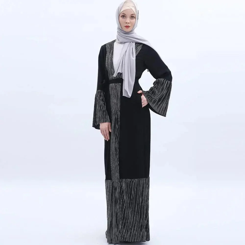 MO 001 Trumpet Sleeve Open Abaya With Pleated Design - Image 11