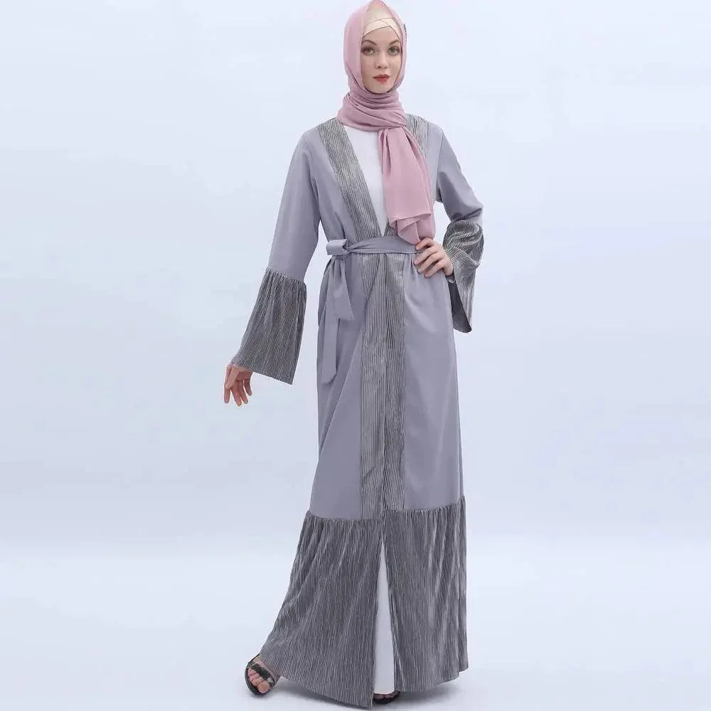MO 001 Trumpet Sleeve Open Abaya With Pleated Design - Image 13