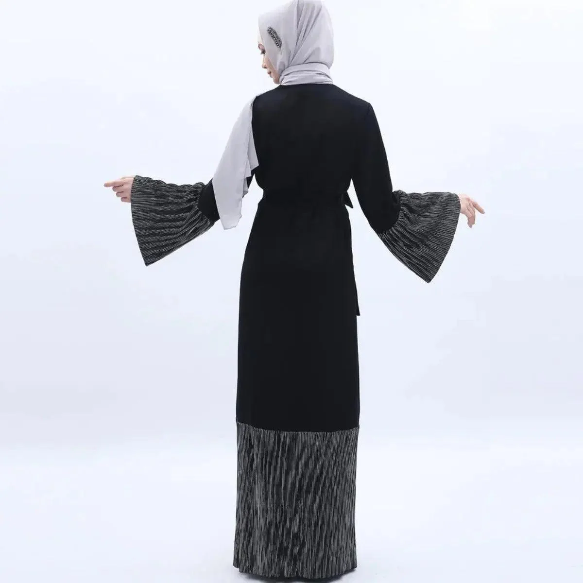 MO 001 Trumpet Sleeve Open Abaya With Pleated Design - Image 4