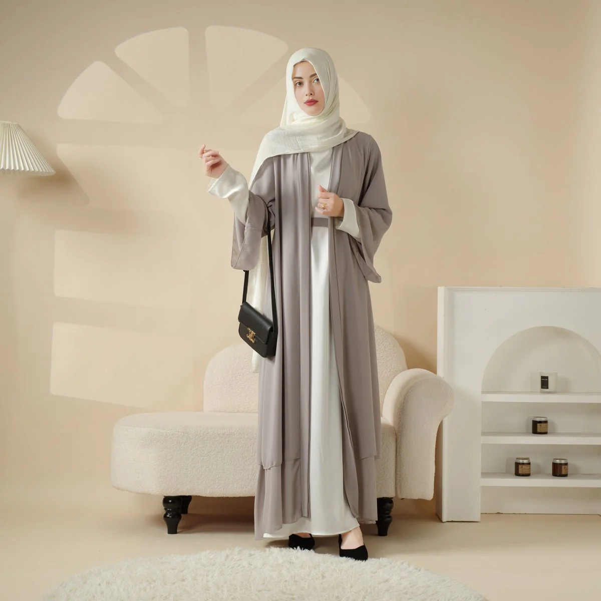 Stylish Chiffon Muslim Set Abaya (MOA008) - Image 10
