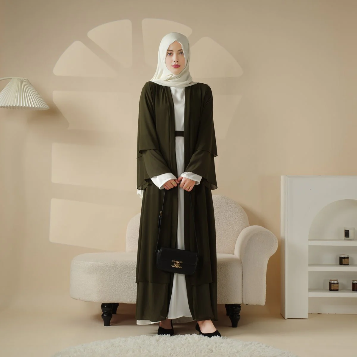 Stylish Chiffon Muslim Set Abaya (MOA008) - Image 11
