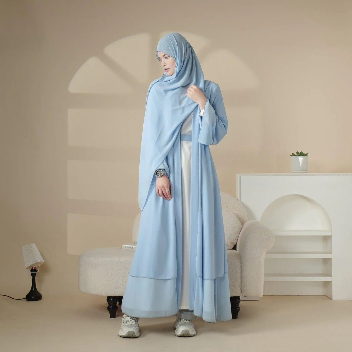 Stylish Chiffon Muslim Set Abaya (MOA008) - Image 12