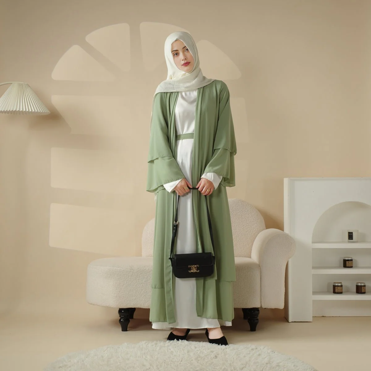 Stylish Chiffon Muslim Set Abaya (MOA008) - Image 8