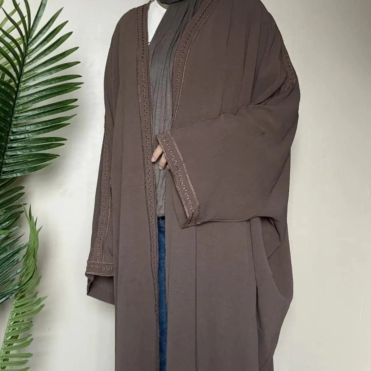 Batwing Sleeve Embroidered Open Abaya (MOA015) - Image 14