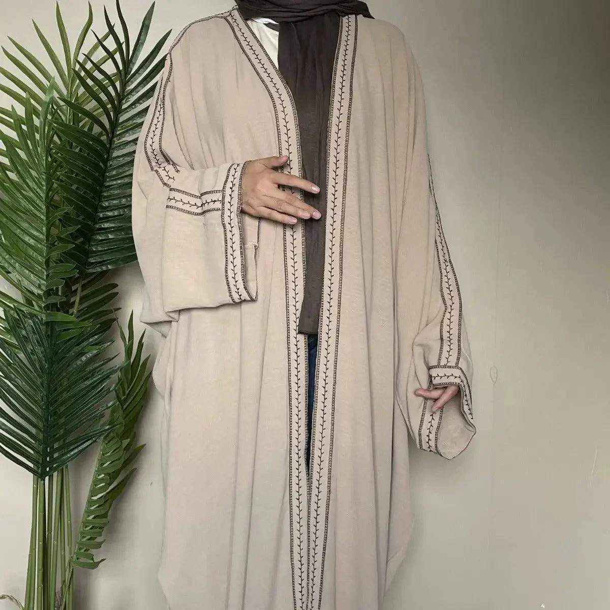 Batwing Sleeve Embroidered Open Abaya (MOA015) - Image 7