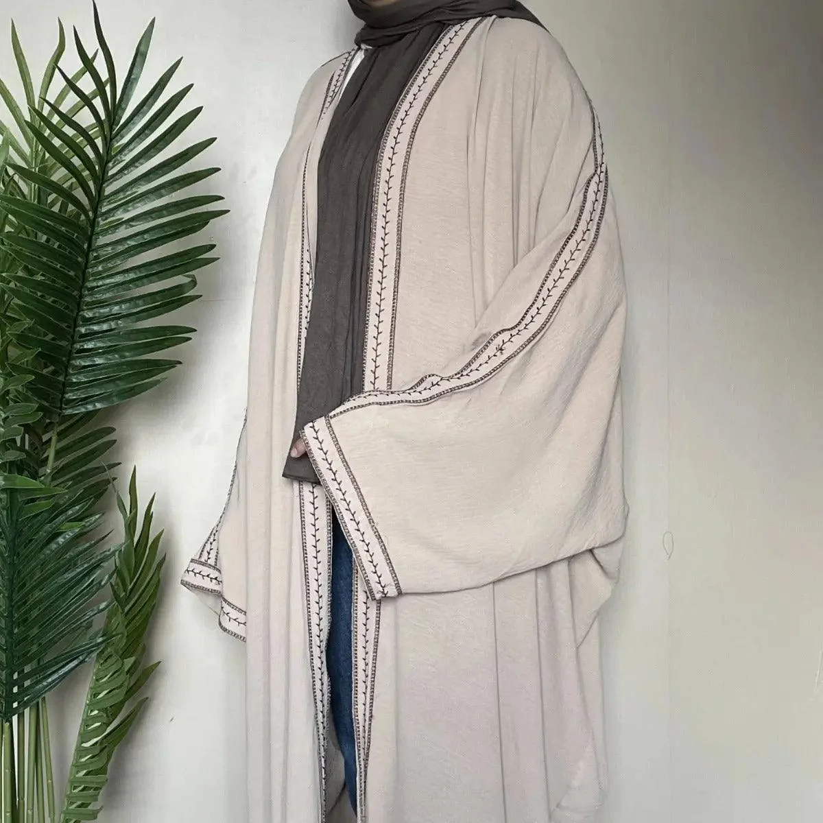 Batwing Sleeve Embroidered Open Abaya (MOA015) - Image 8