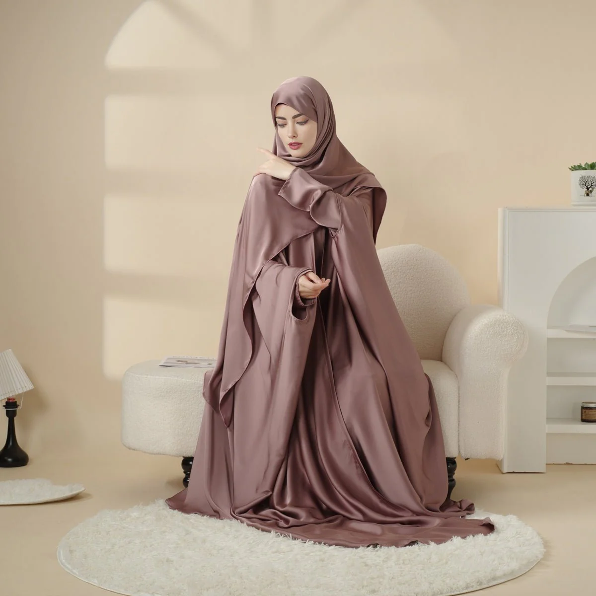 5-Piece Set Butterfly Abaya With Niqab, Loose Full Cover Satin Abaya (MOA019) - Image 14
